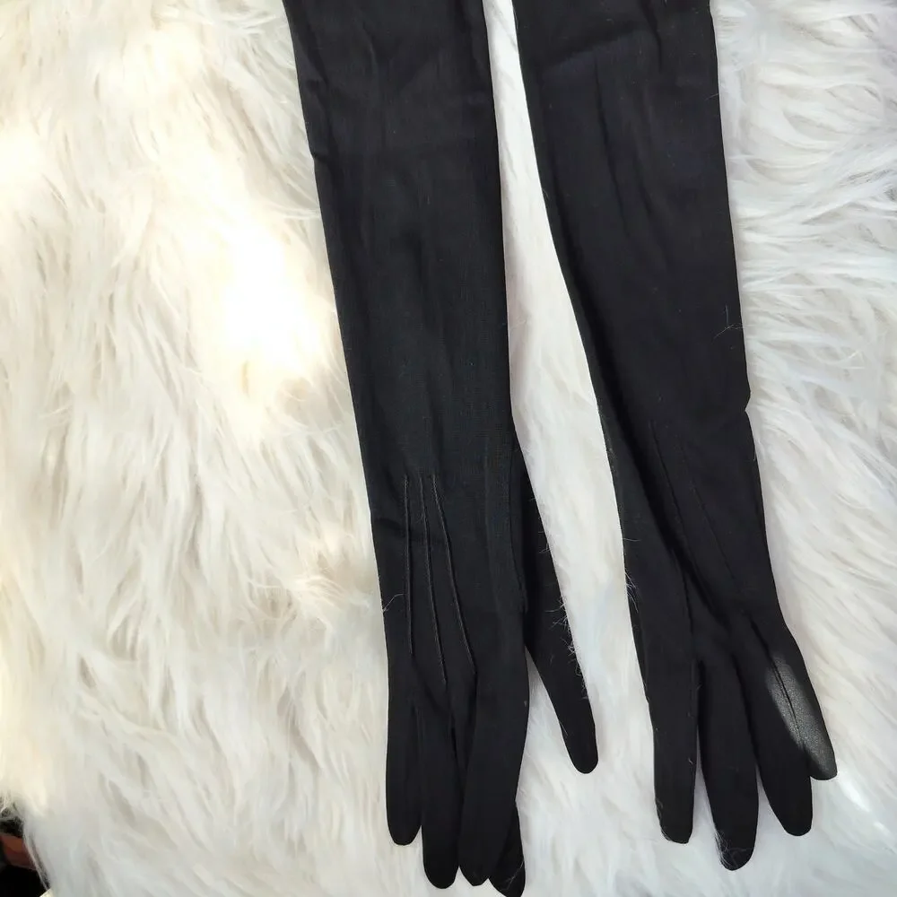 5151) Vintage Kayser One Silk Black Opera Long Glove Steampunk Church Suze 6